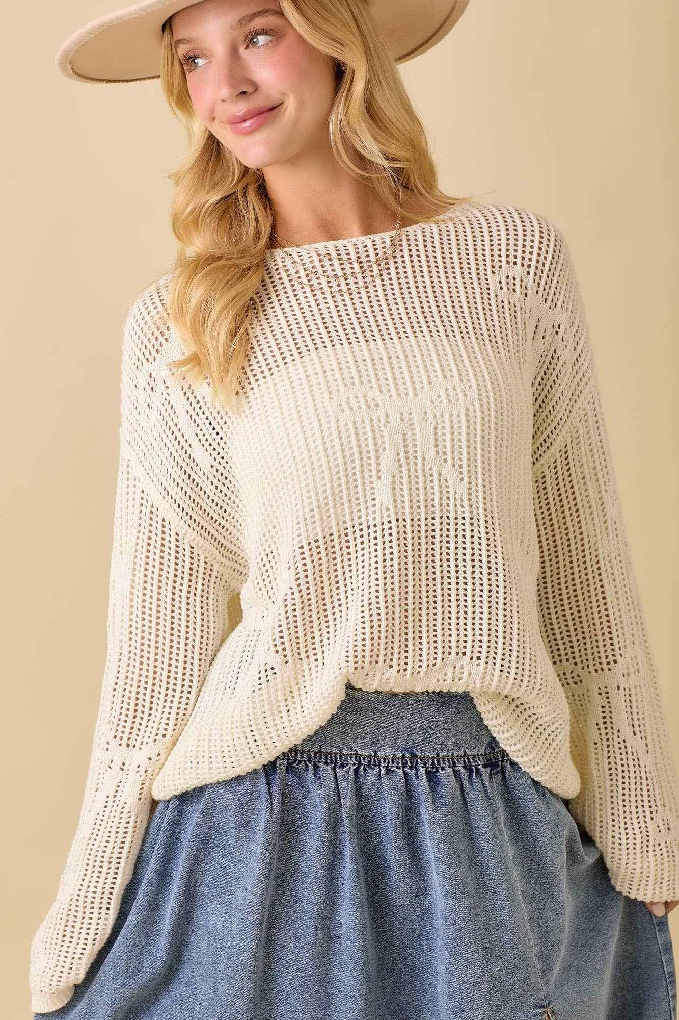 Ribbon Bow Crochet Sweater Top