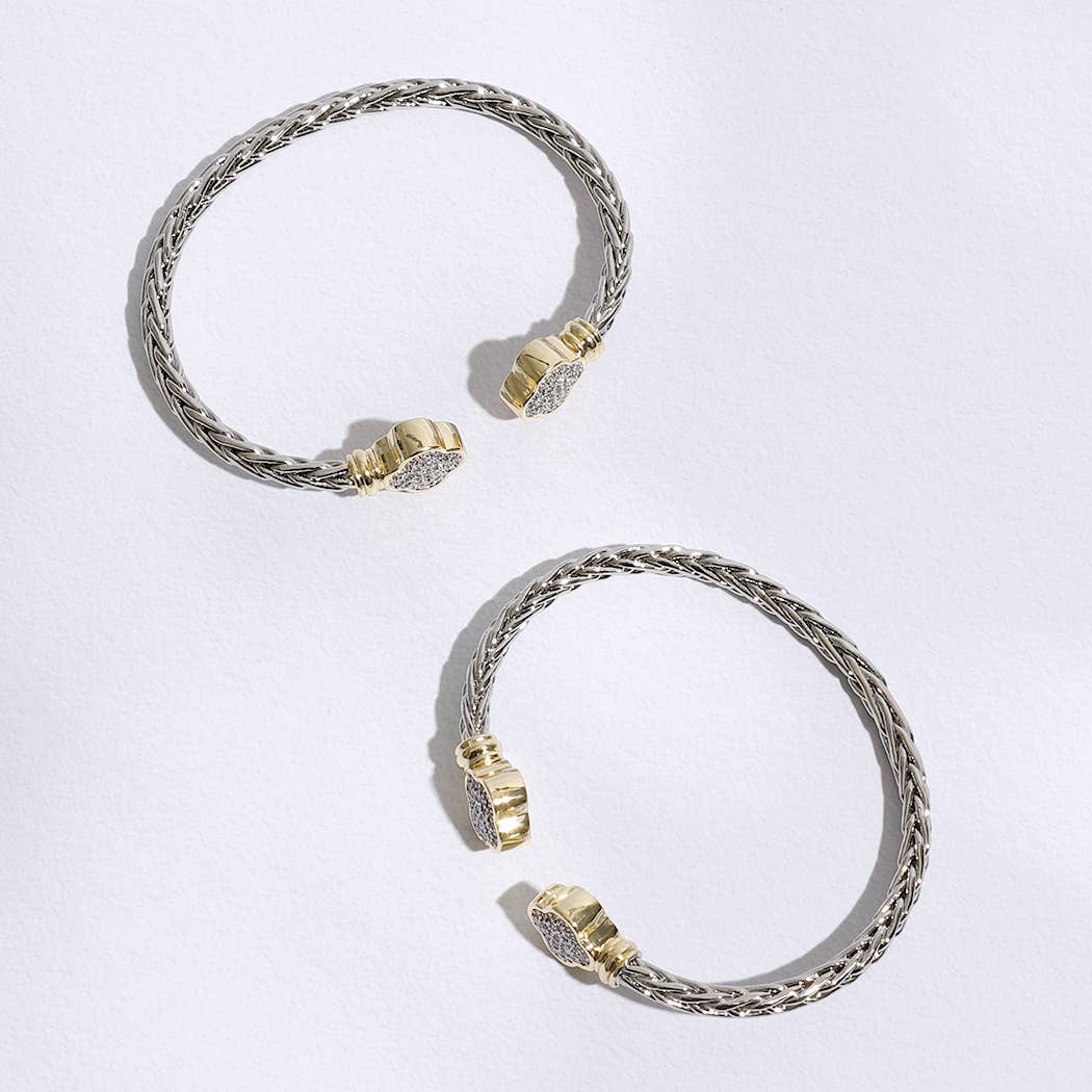 CZ Clover Edge with Braided Bangle Bracelet