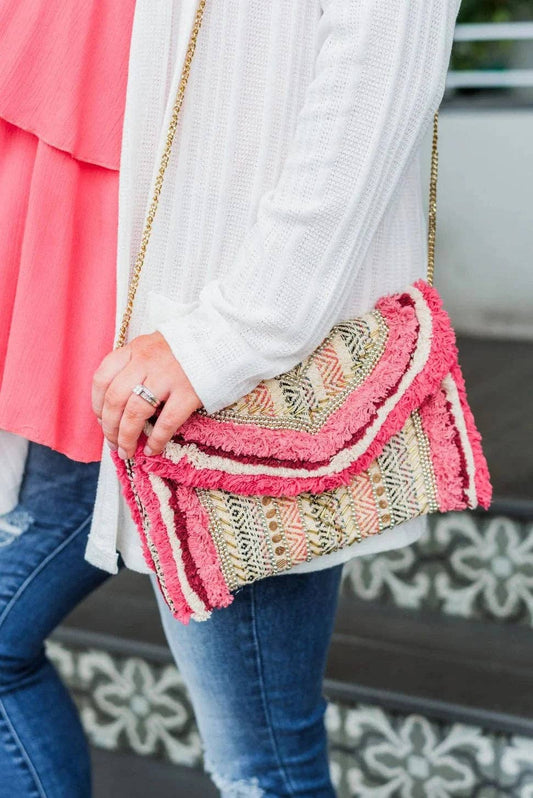 Summer Sherbert Beaded Clutch With Chain Strap