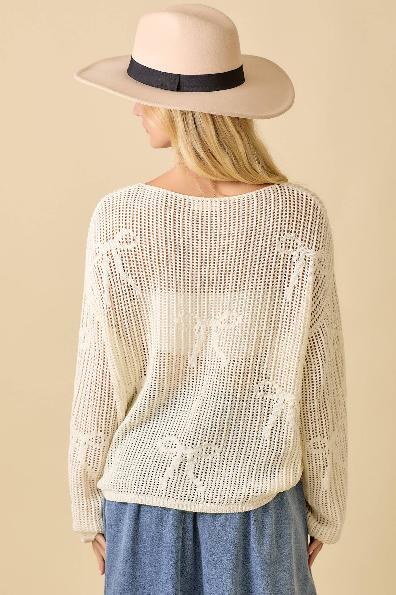 Ribbon Bow Crochet Sweater Top