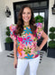 Tropical Bloom Ricrac Ruffle Sleeve Top