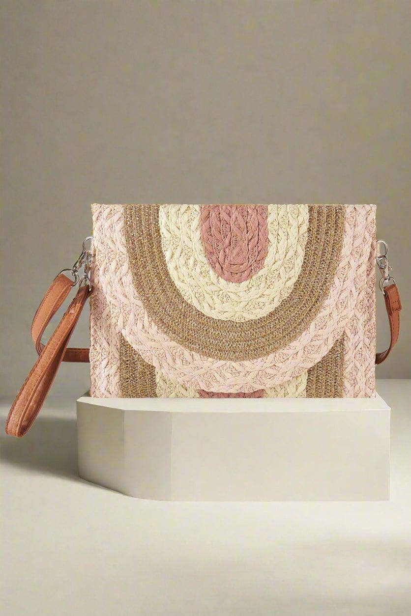 Metallic Lined Multi Color Straw Clutch/Crossbody Bag