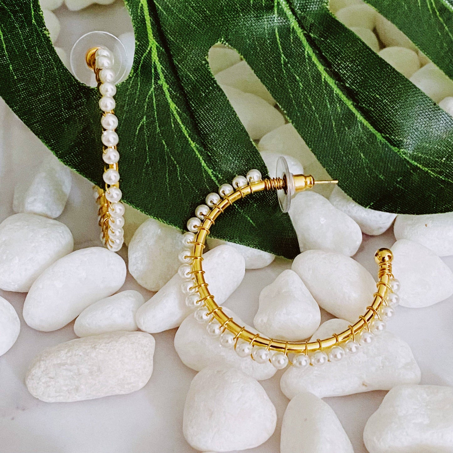 Precious Pearl Bead Hoop Earrings