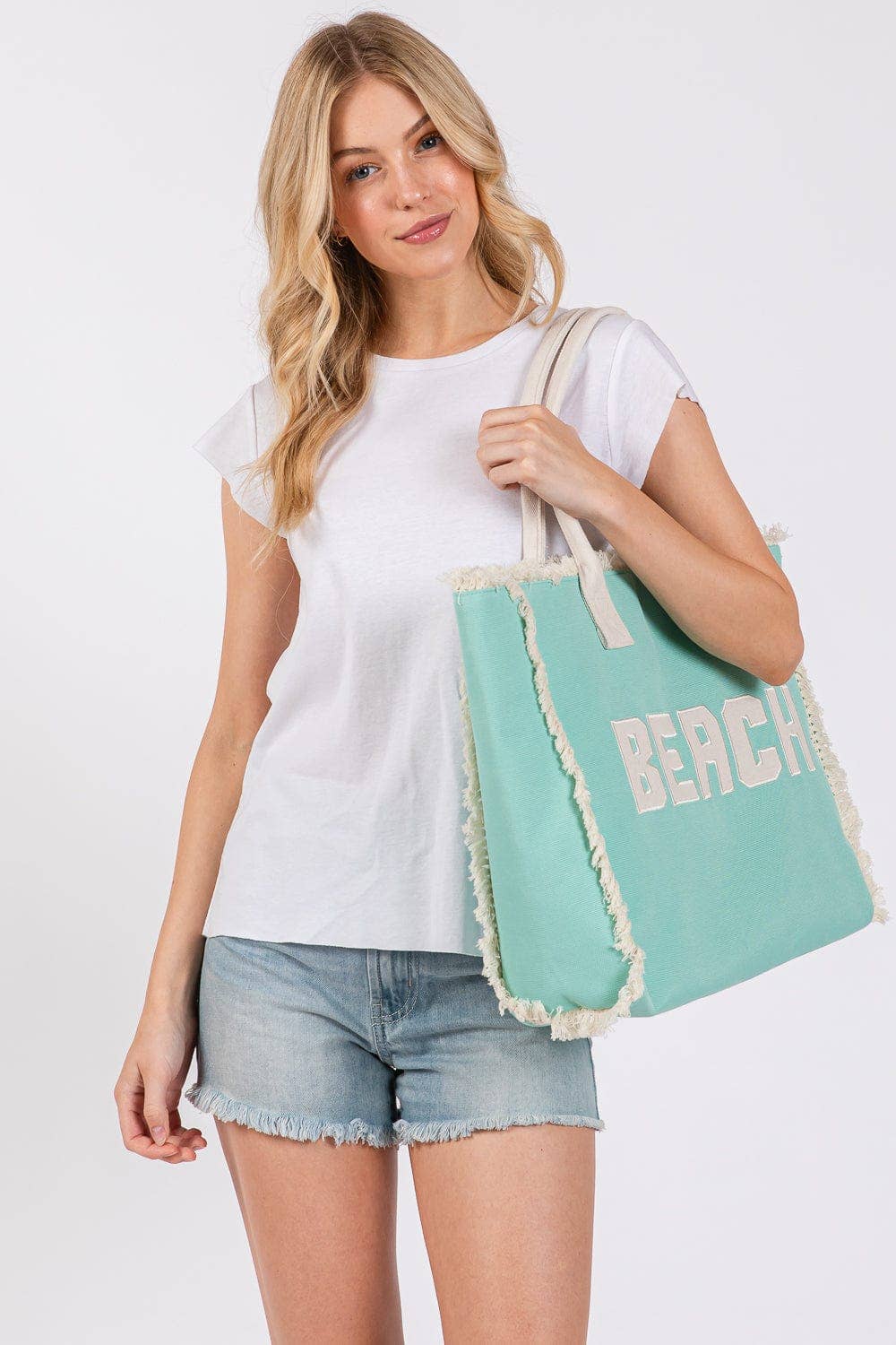 Embroidered Beach Letter Fringe Tote Bag
