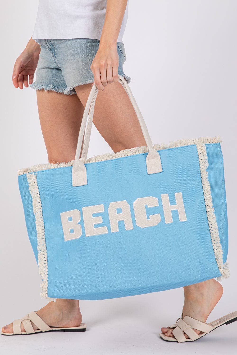 Embroidered Beach Letter Fringe Tote Bag