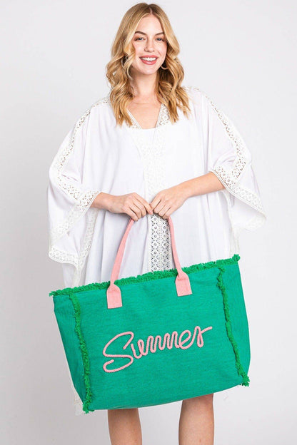 Sewn Rope Summer Letter Fringe Tote Bag