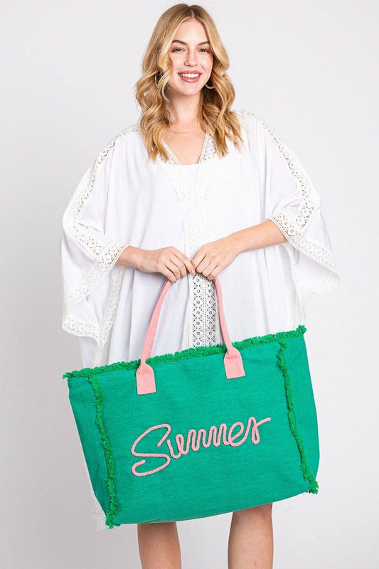 Sewn Rope Summer Letter Fringe Tote Bag
