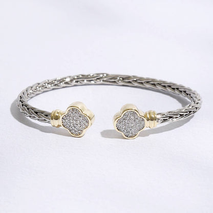 CZ Clover Edge with Braided Bangle Bracelet