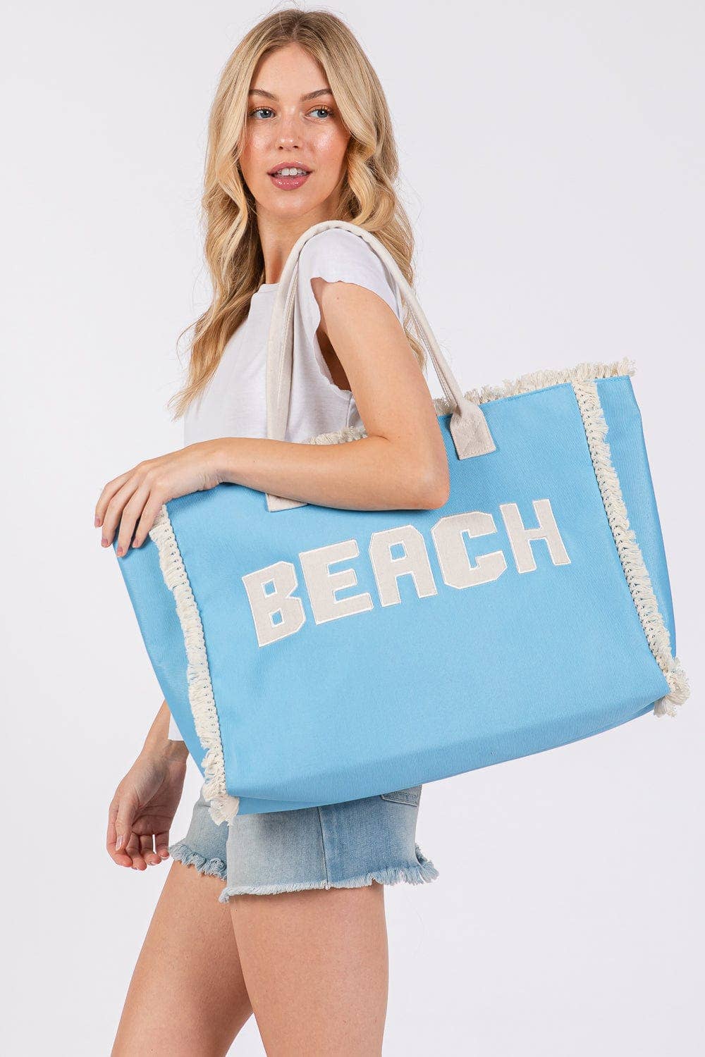 Embroidered Beach Letter Fringe Tote Bag