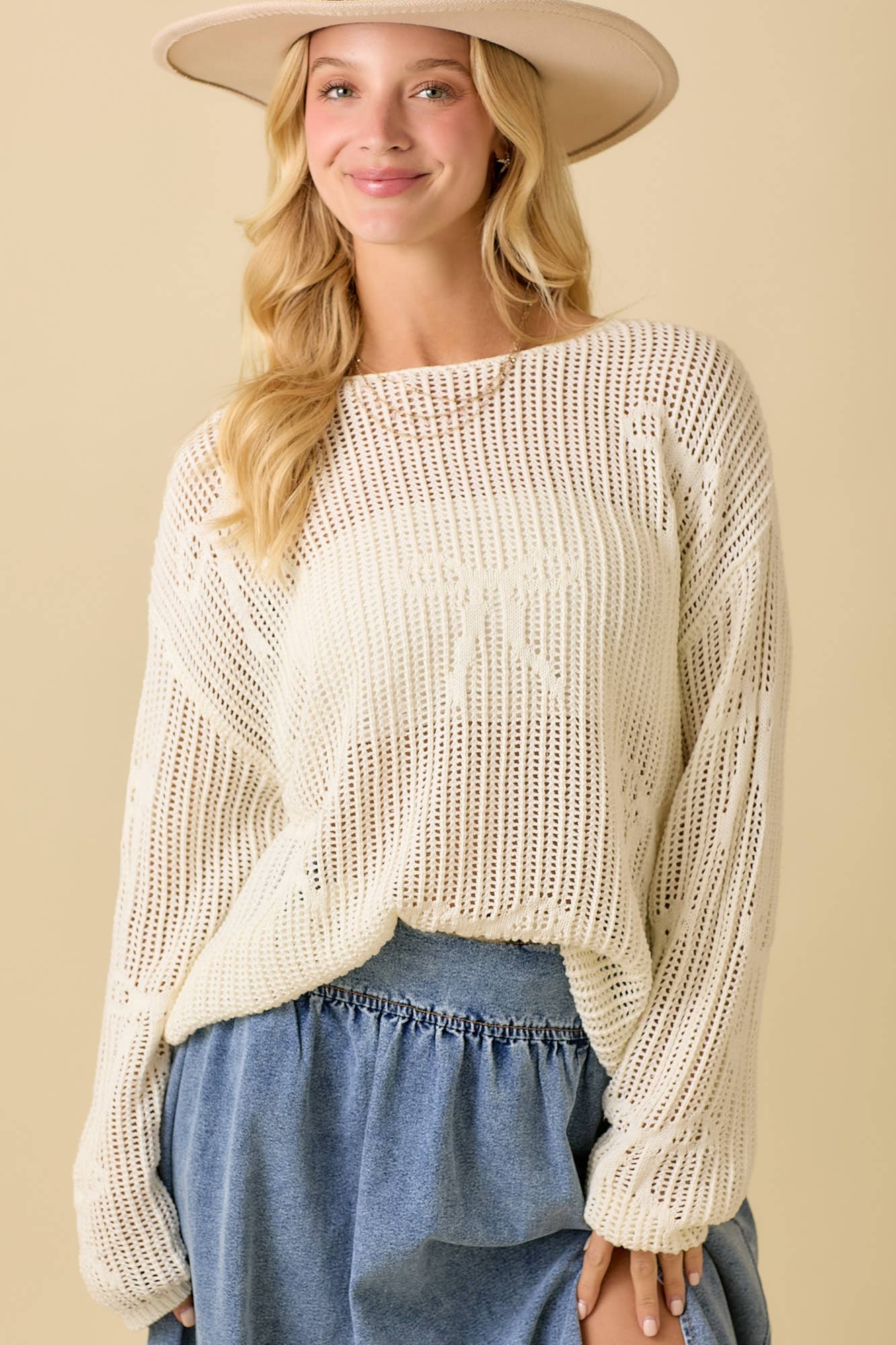 Ribbon Bow Crochet Sweater Top