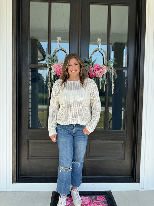 Ribbon Bow Crochet Sweater Top