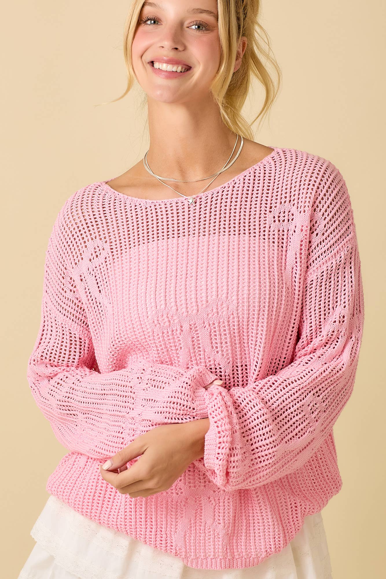 Ribbon Bow Crochet Sweater Top