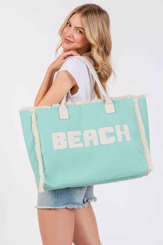 Embroidered Beach Letter Fringe Tote Bag