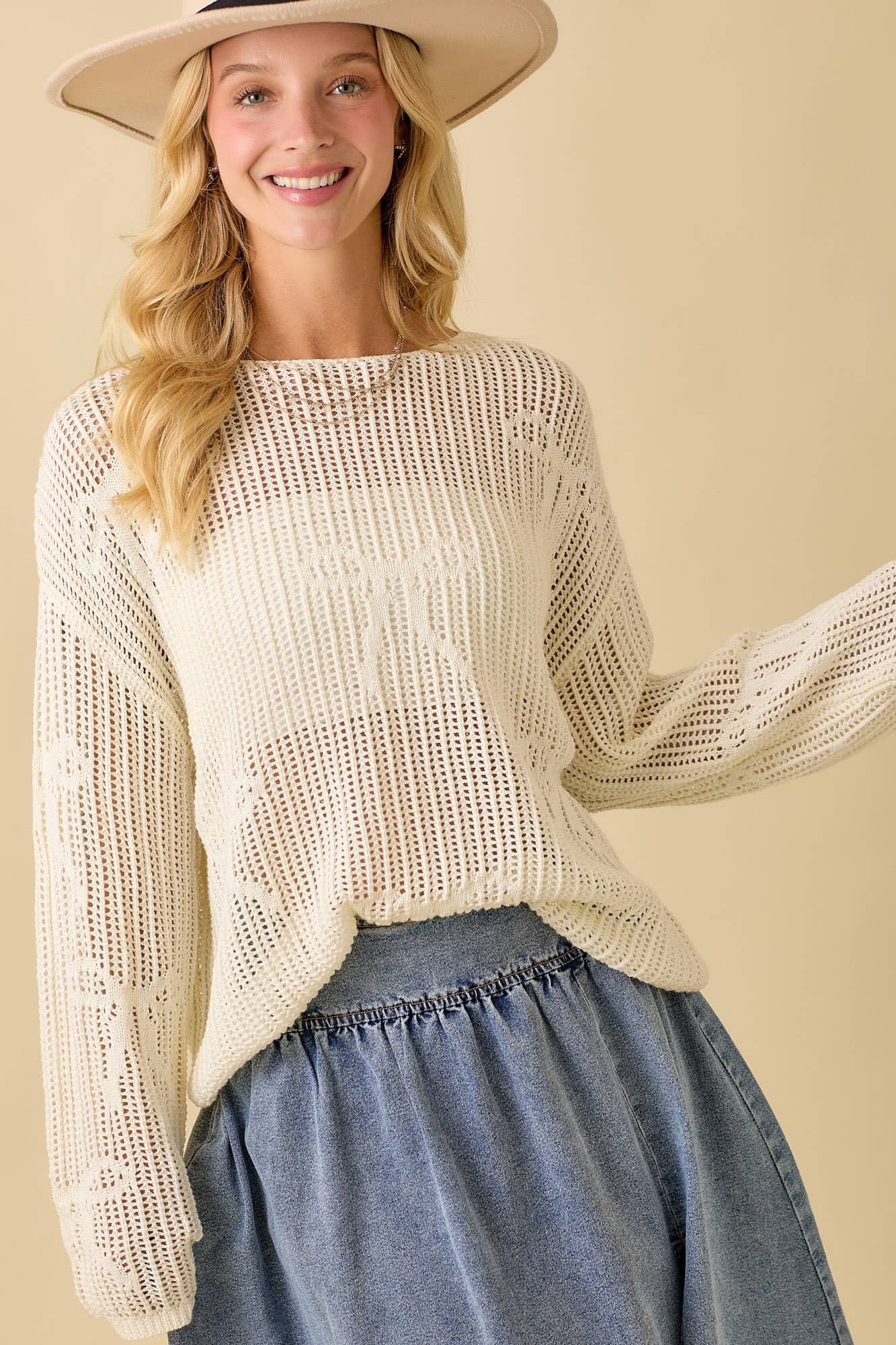 Ribbon Bow Crochet Sweater Top