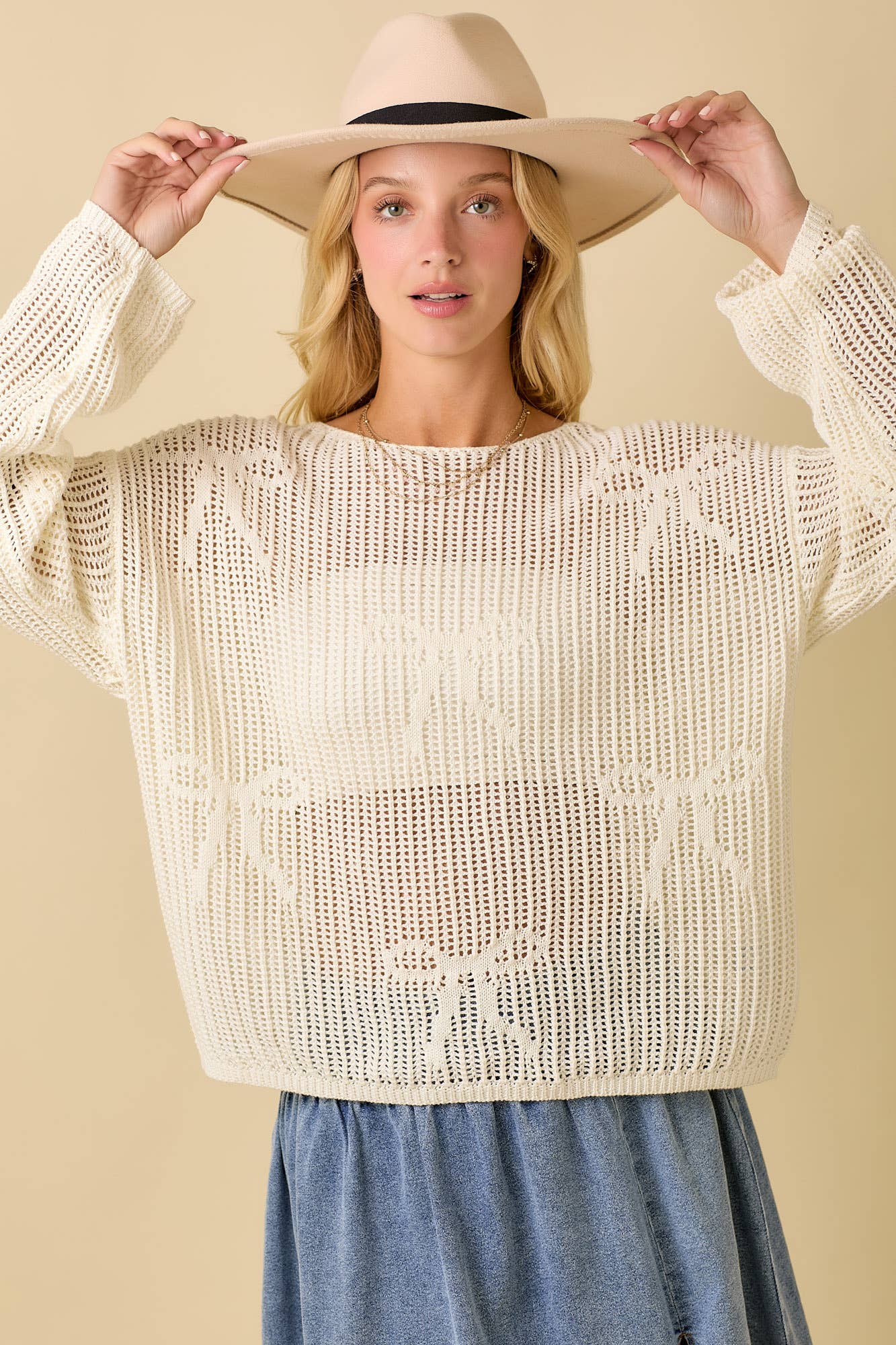Ribbon Bow Crochet Sweater Top