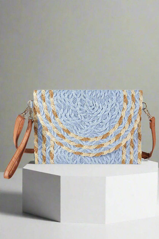 Mixed Color Detail Straw Clutch/Crossbody Bag