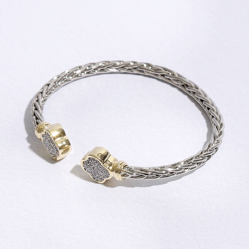 CZ Clover Edge with Braided Bangle Bracelet