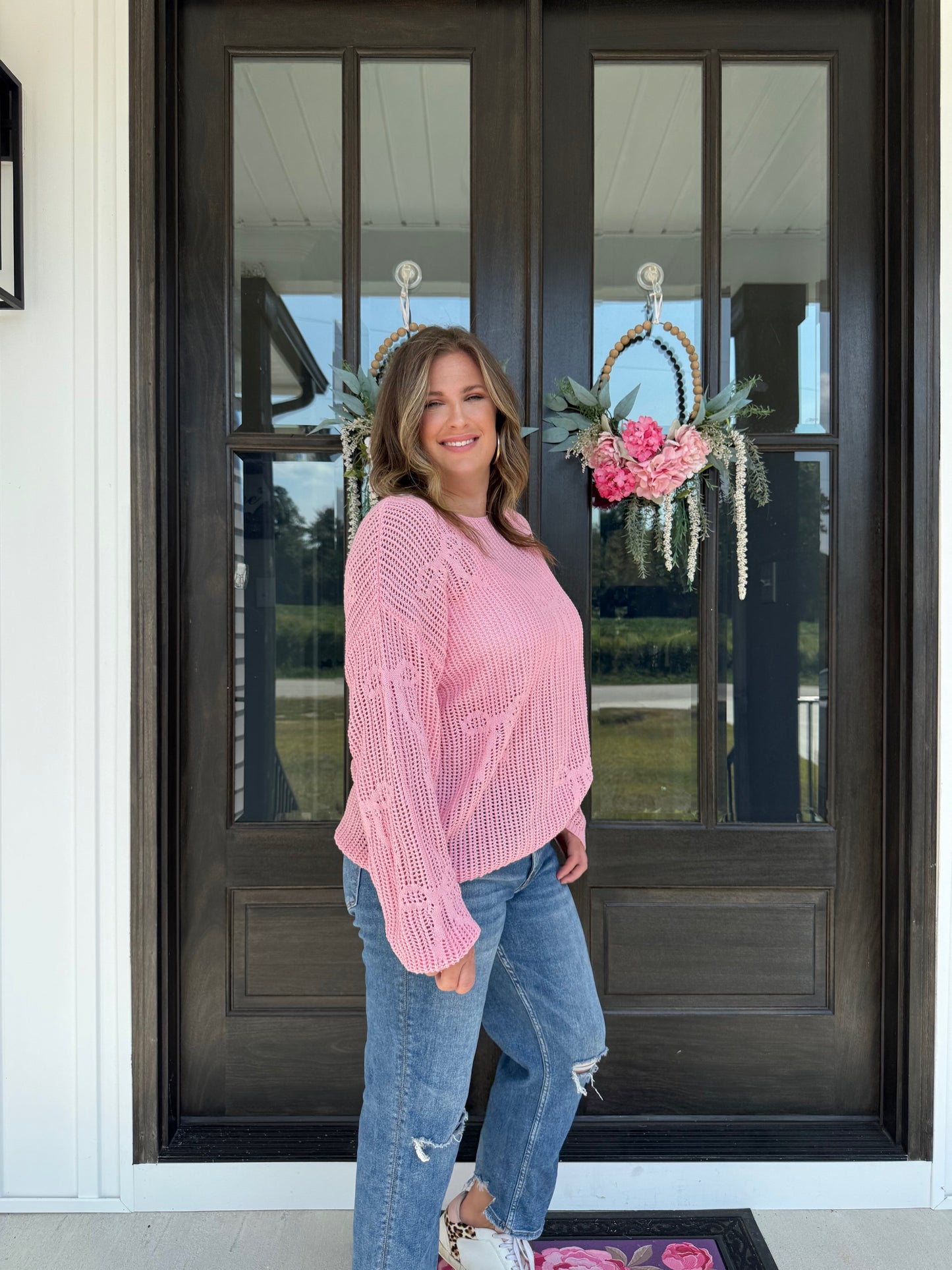 Ribbon Bow Crochet Sweater Top