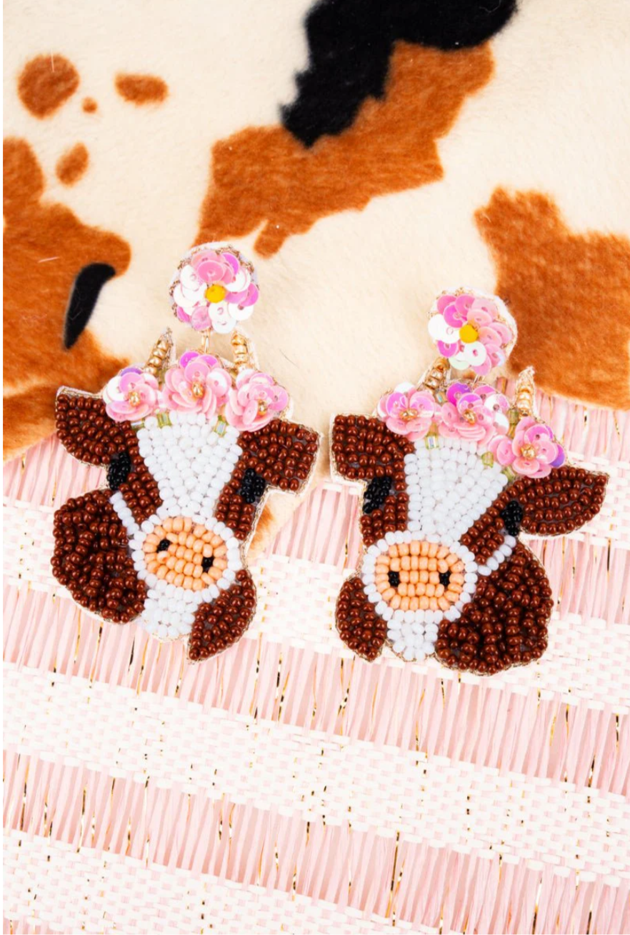 Beaded Cow Earrings