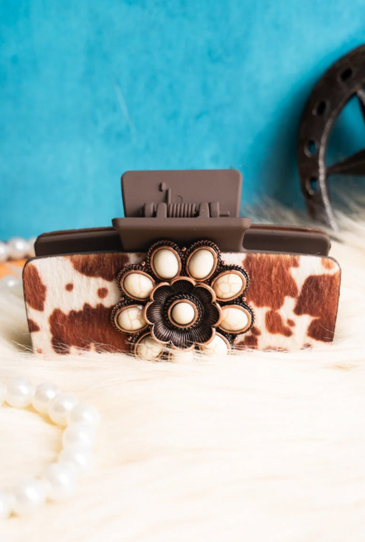 Brown and White Cowprint Hairclip