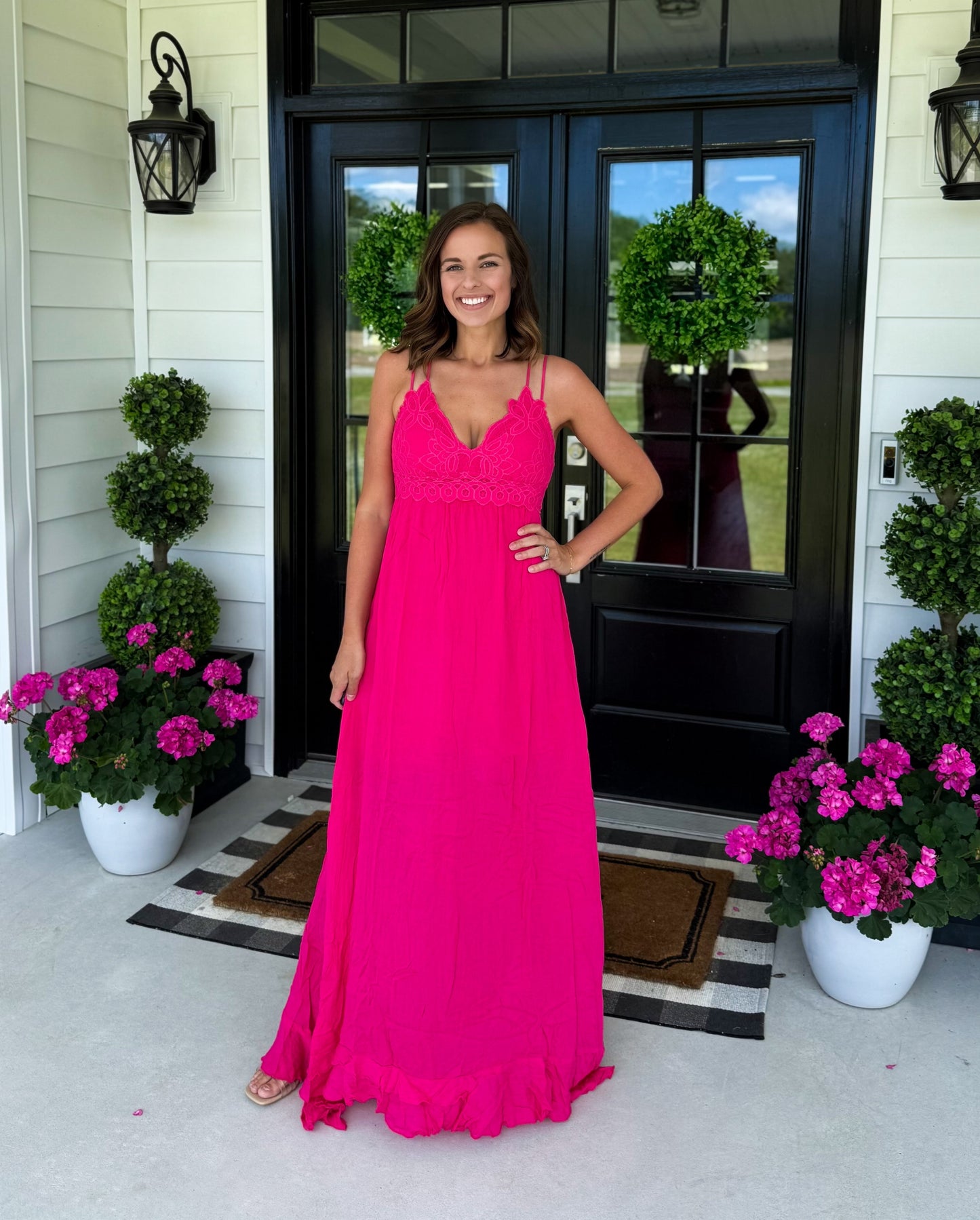 Hot Pink Paradise Lace Maxi Dress