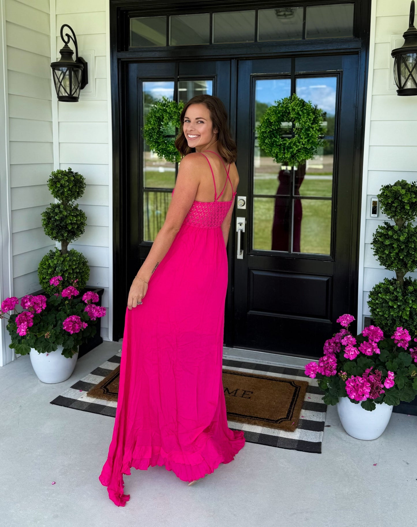 Hot Pink Paradise Lace Maxi Dress