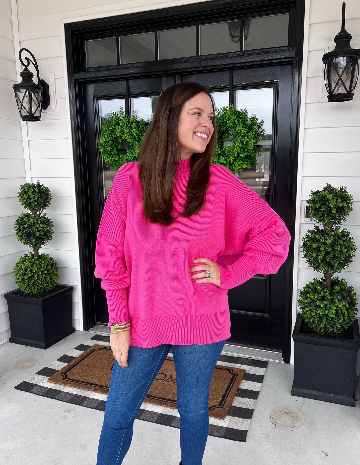 Bonfire Blaze Fuchsia Side Slit Oversized Sweater