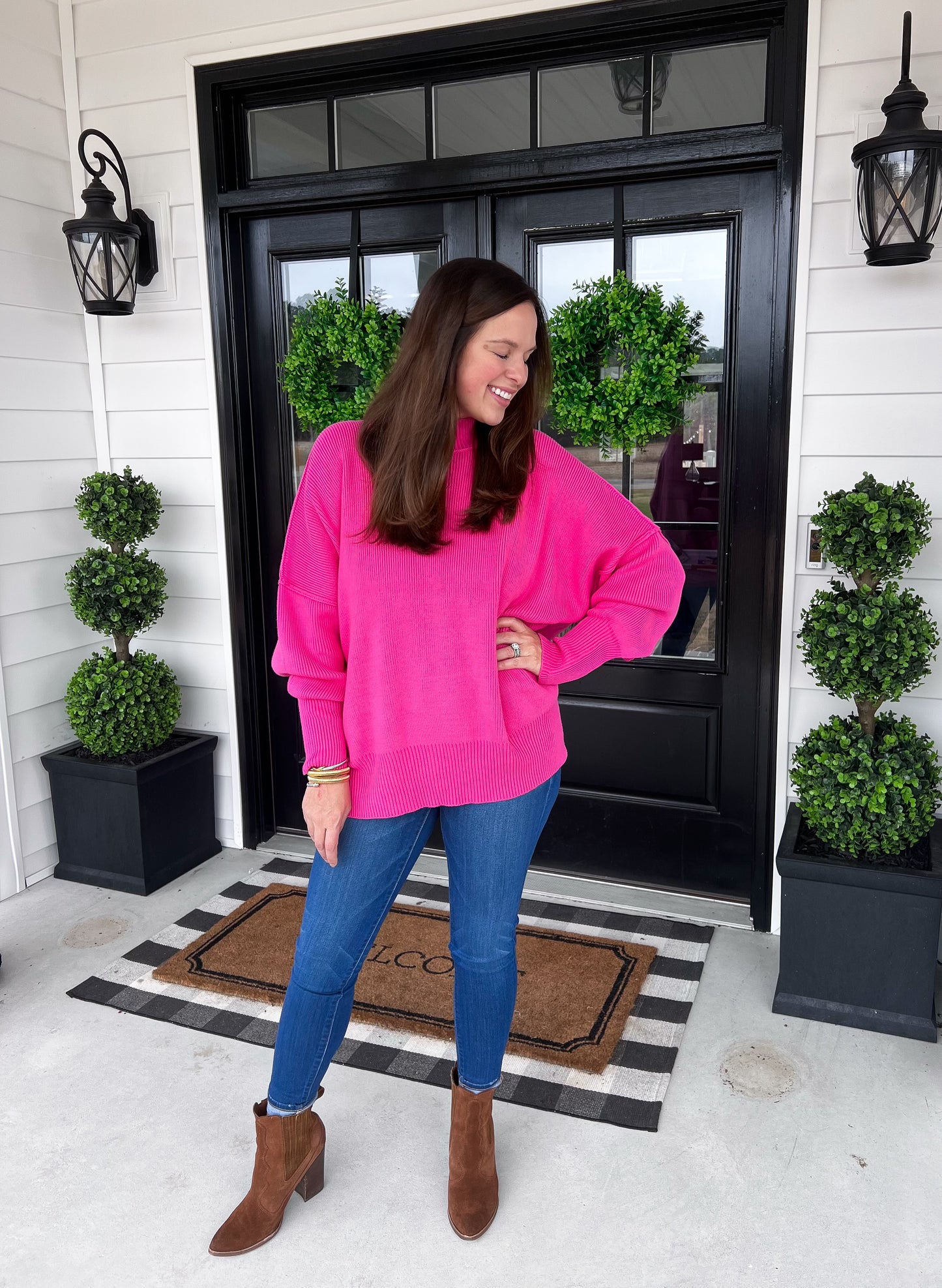 Bonfire Blaze Fuchsia Side Slit Oversized Sweater