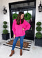 Bonfire Blaze Fuchsia Side Slit Oversized Sweater