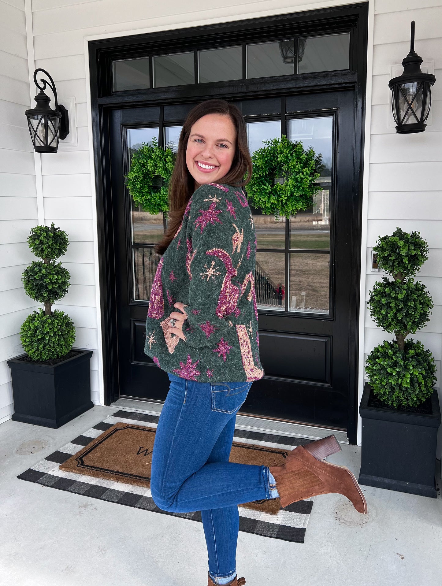 Green Western Boot Sweater