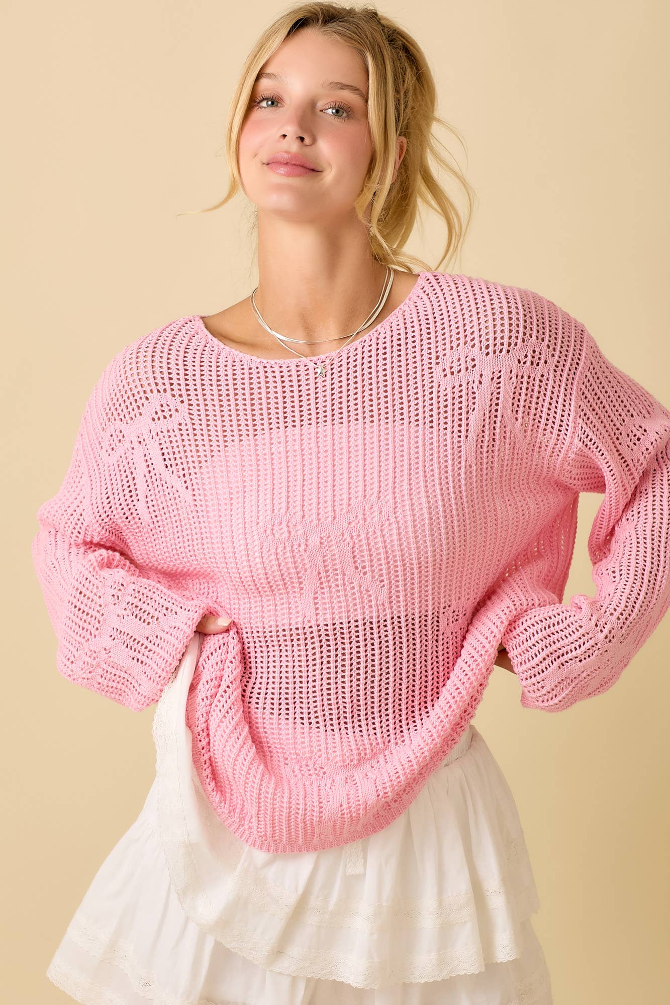 Ribbon Bow Crochet Sweater Top