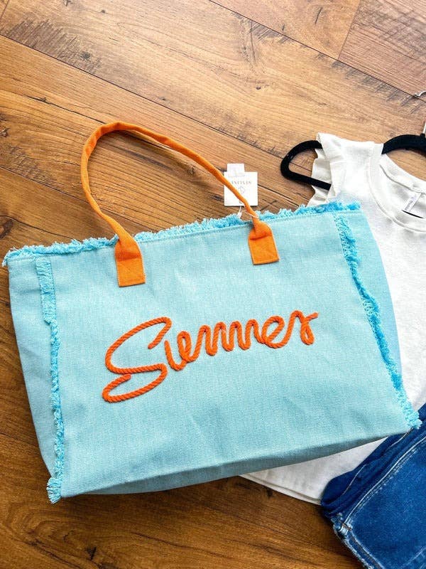 Sewn Rope Summer Letter Fringe Tote Bag