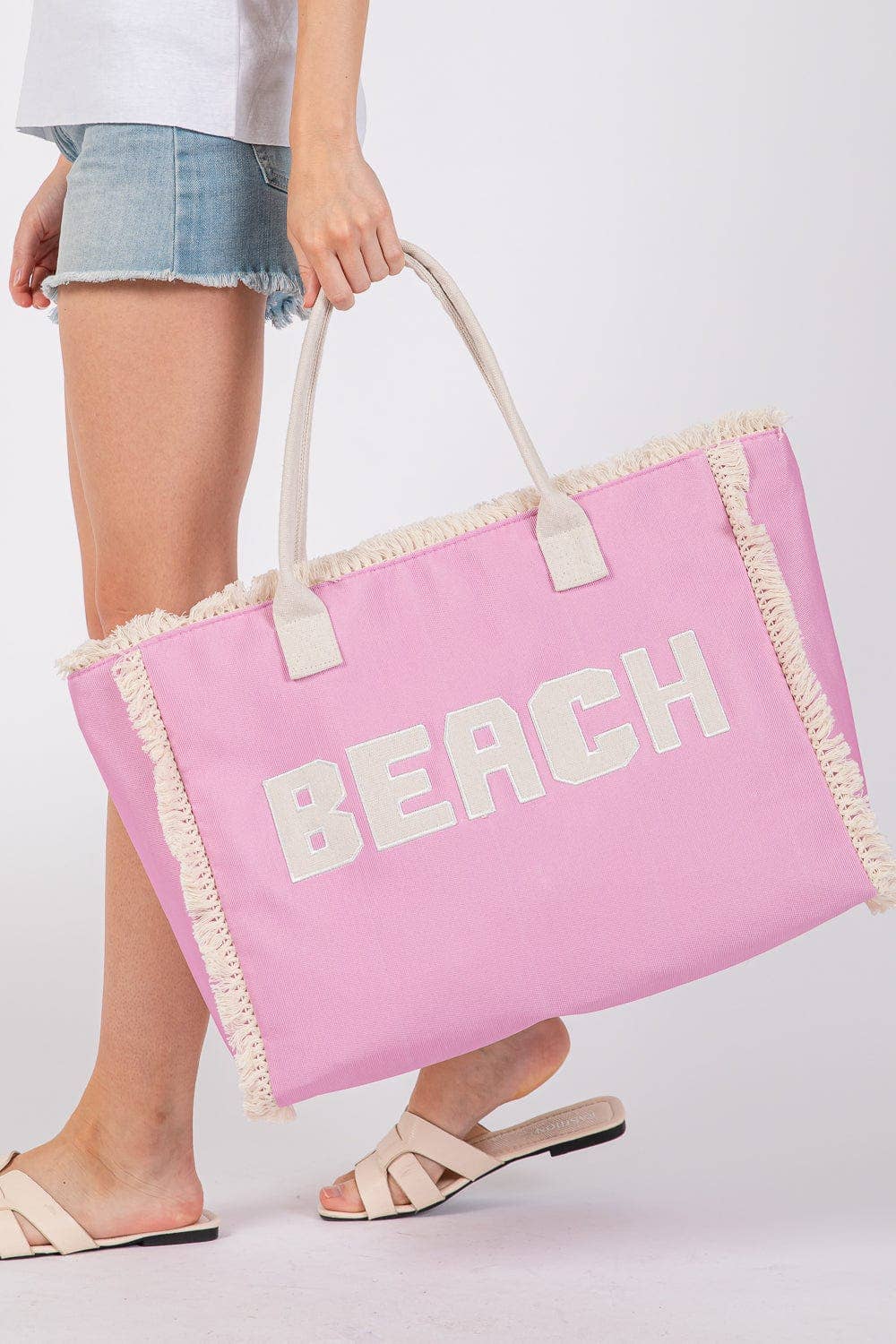 Embroidered Beach Letter Fringe Tote Bag