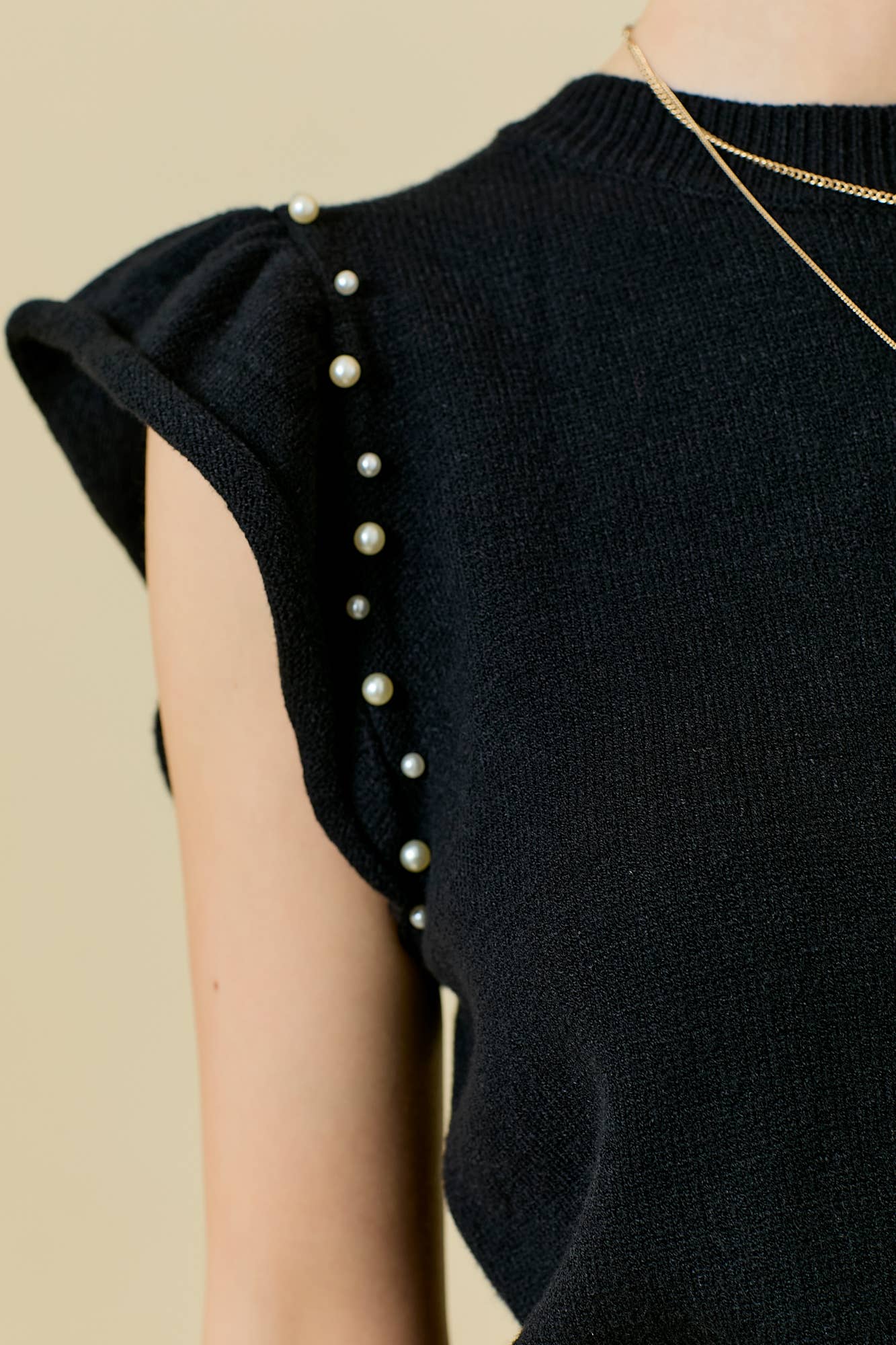 Pearl Accent Flutter Sleeve Sweater Top