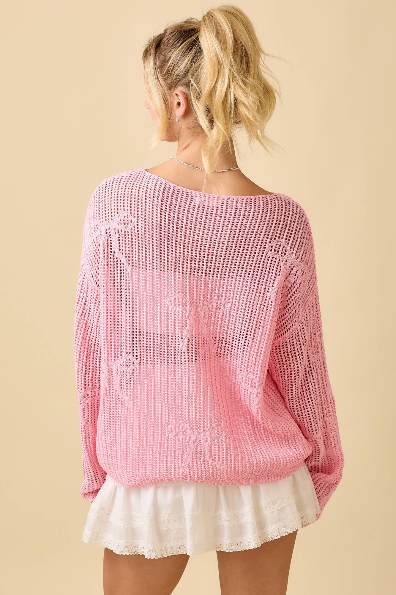 Ribbon Bow Crochet Sweater Top