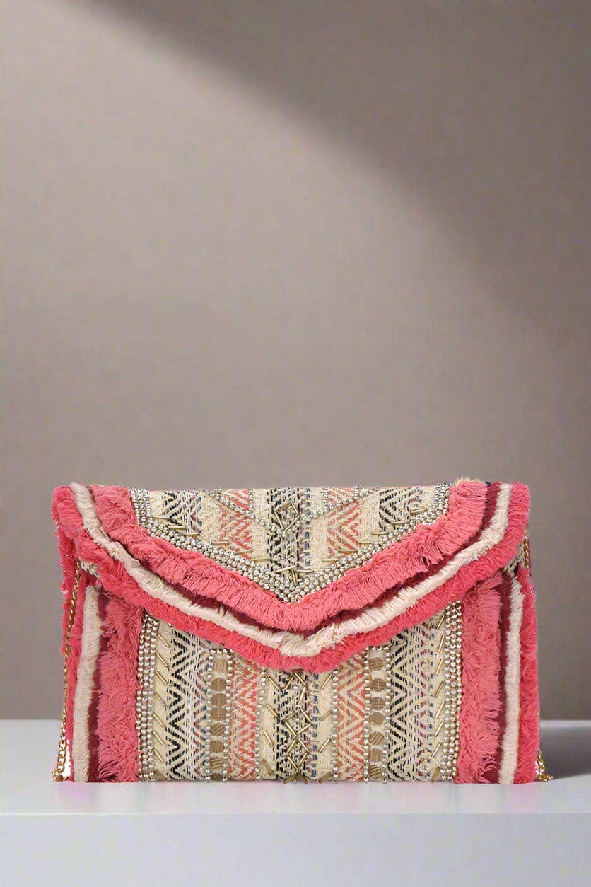 Summer Sherbert Beaded Clutch With Chain Strap