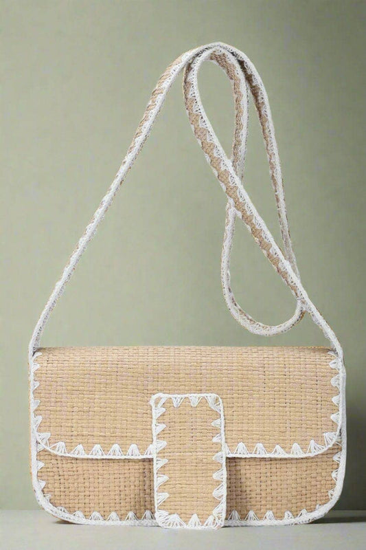 Camila Straw Contrast Stitch Crossbody Bag