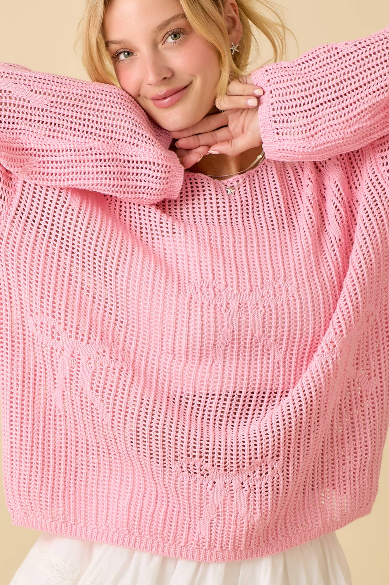 Ribbon Bow Crochet Sweater Top