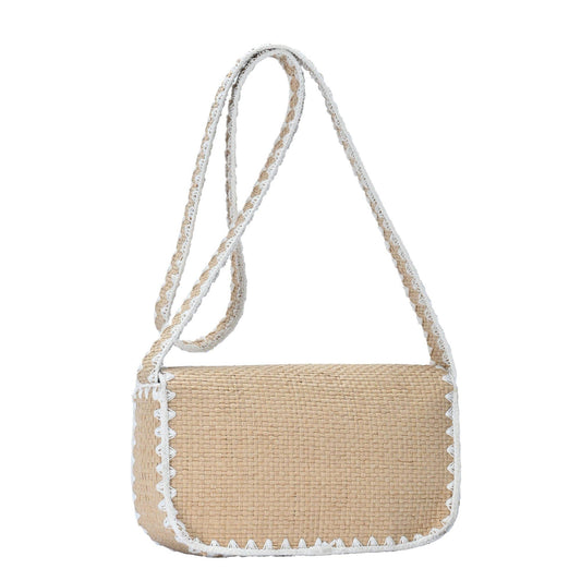 Camila Straw Contrast Stitch Crossbody Bag