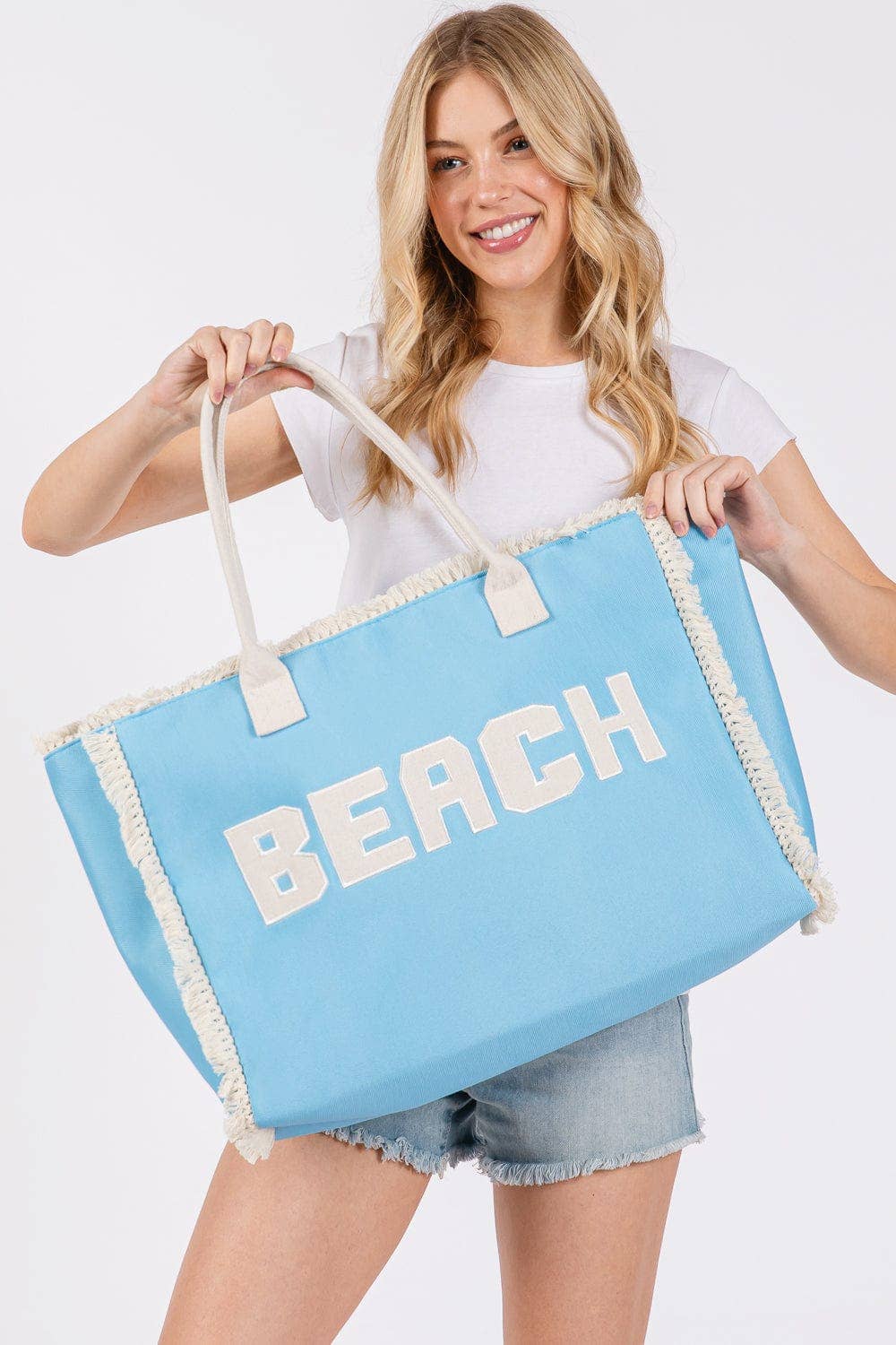 Embroidered Beach Letter Fringe Tote Bag