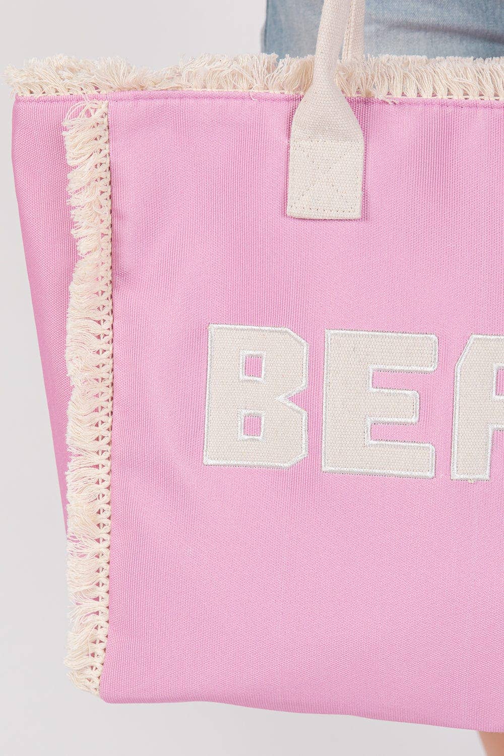 Embroidered Beach Letter Fringe Tote Bag