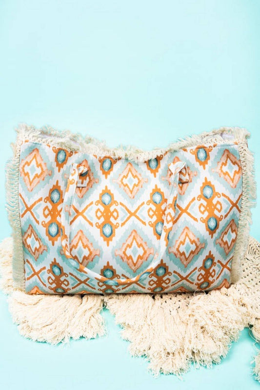 Delilah Boho Pattern Fringe Tote Bag