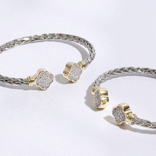 CZ Clover Edge with Braided Bangle Bracelet