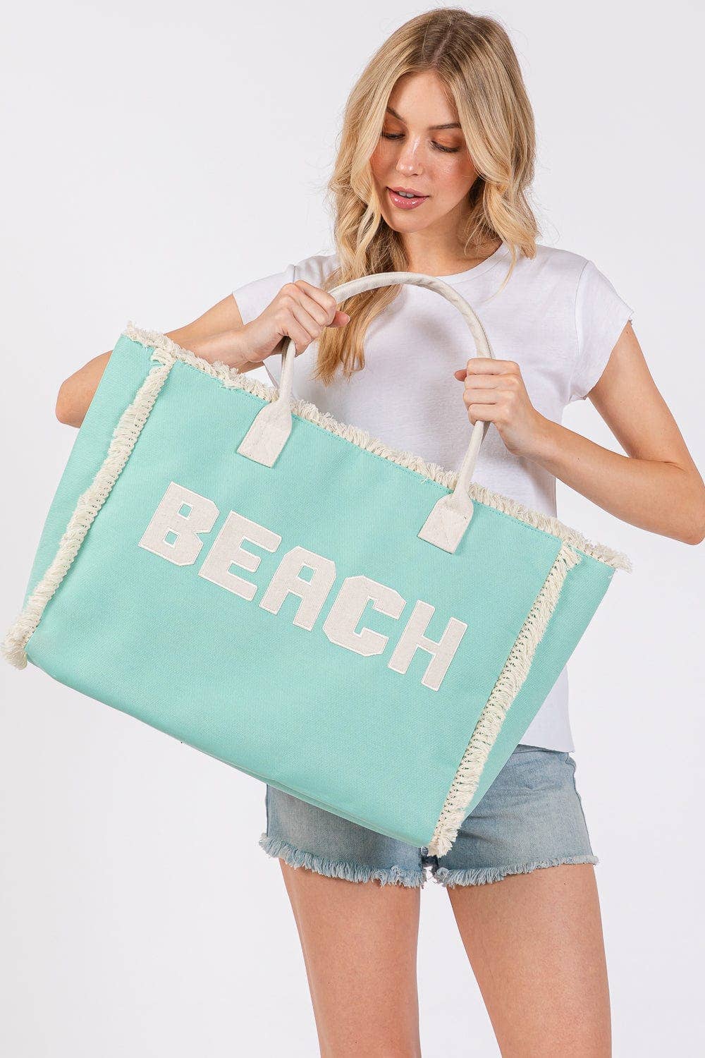 Embroidered Beach Letter Fringe Tote Bag