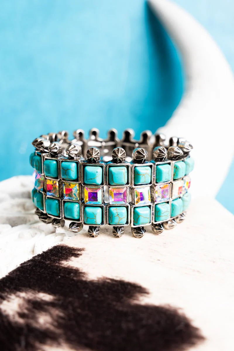 Iridescent and Turquoise Dazzle Stretch Bracelet