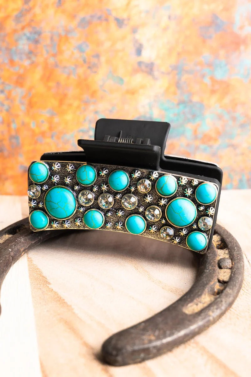 Dramatic Moment Turquoise and Crystal Studded Hair Claw